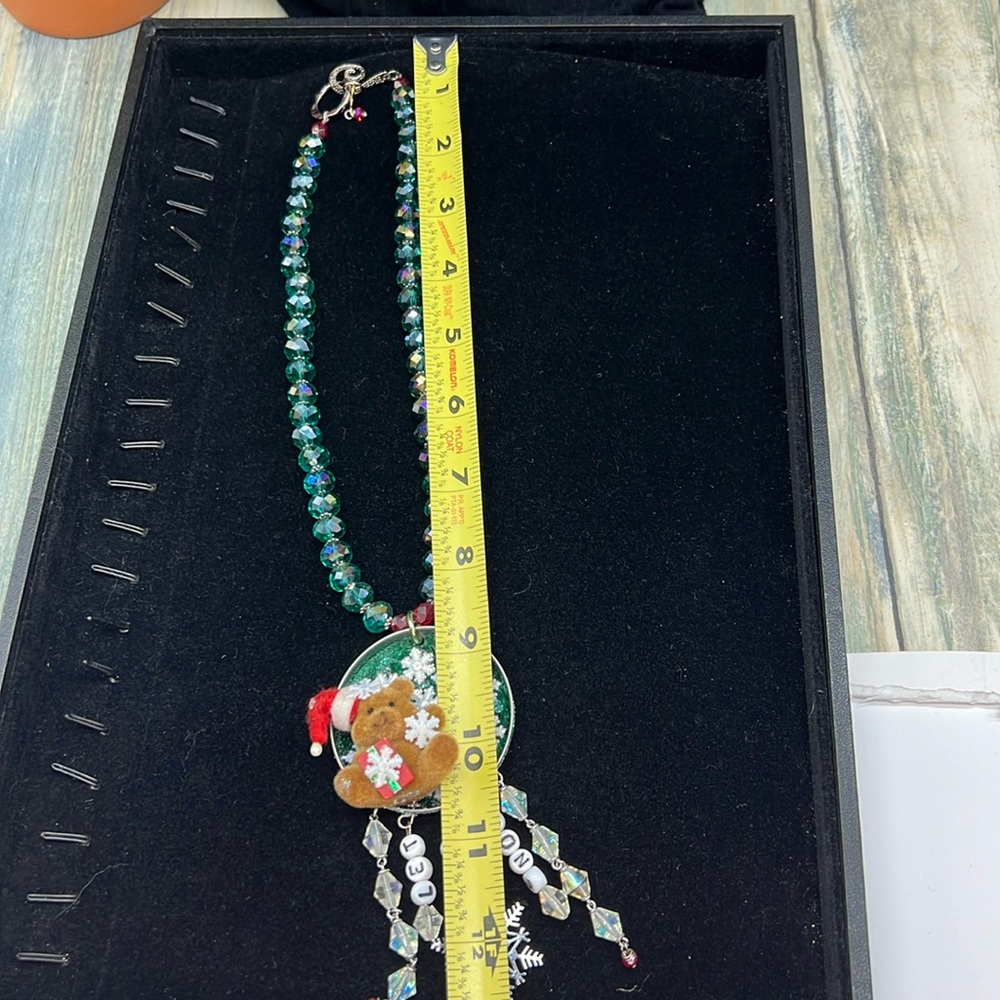 ⭐️Adorned Crown Jewelry assemblage Christmas let it snow teddy bear necklace - Picture 7 of 12